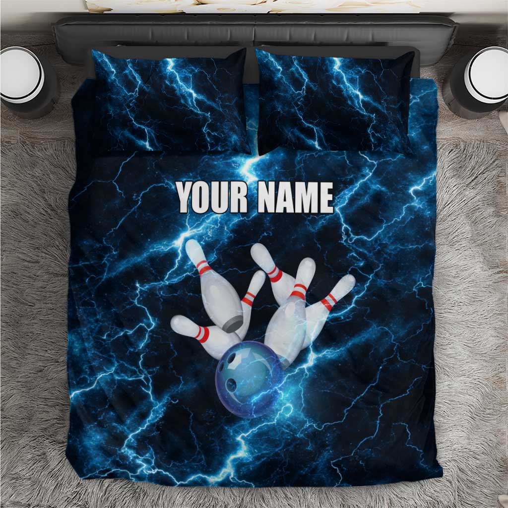 Personalized Bowling Ball Strike Graphic Bedding Set Blue Lightning Storm and Electric Energy - Wonder Print Shop