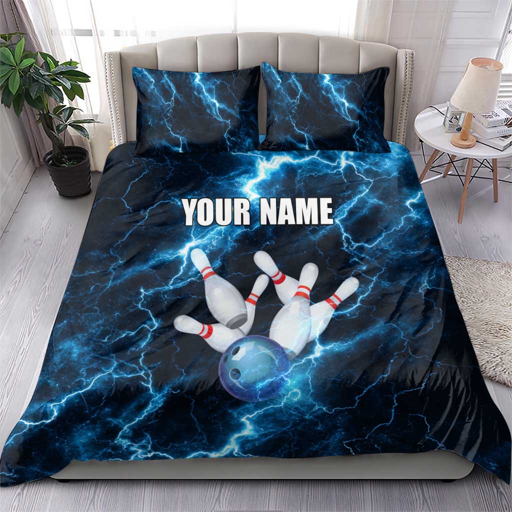 Personalized Bowling Ball Strike Graphic Bedding Set Blue Lightning Storm and Electric Energy - Wonder Print Shop