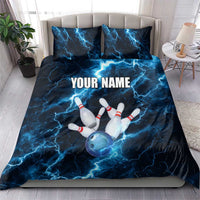 Personalized Bowling Ball Strike Graphic Bedding Set Blue Lightning Storm and Electric Energy - Wonder Print Shop