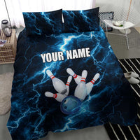 Personalized Bowling Ball Strike Graphic Bedding Set Blue Lightning Storm and Electric Energy - Wonder Print Shop
