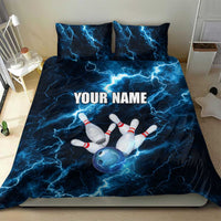 Personalized Bowling Ball Strike Graphic Bedding Set Blue Lightning Storm and Electric Energy - Wonder Print Shop