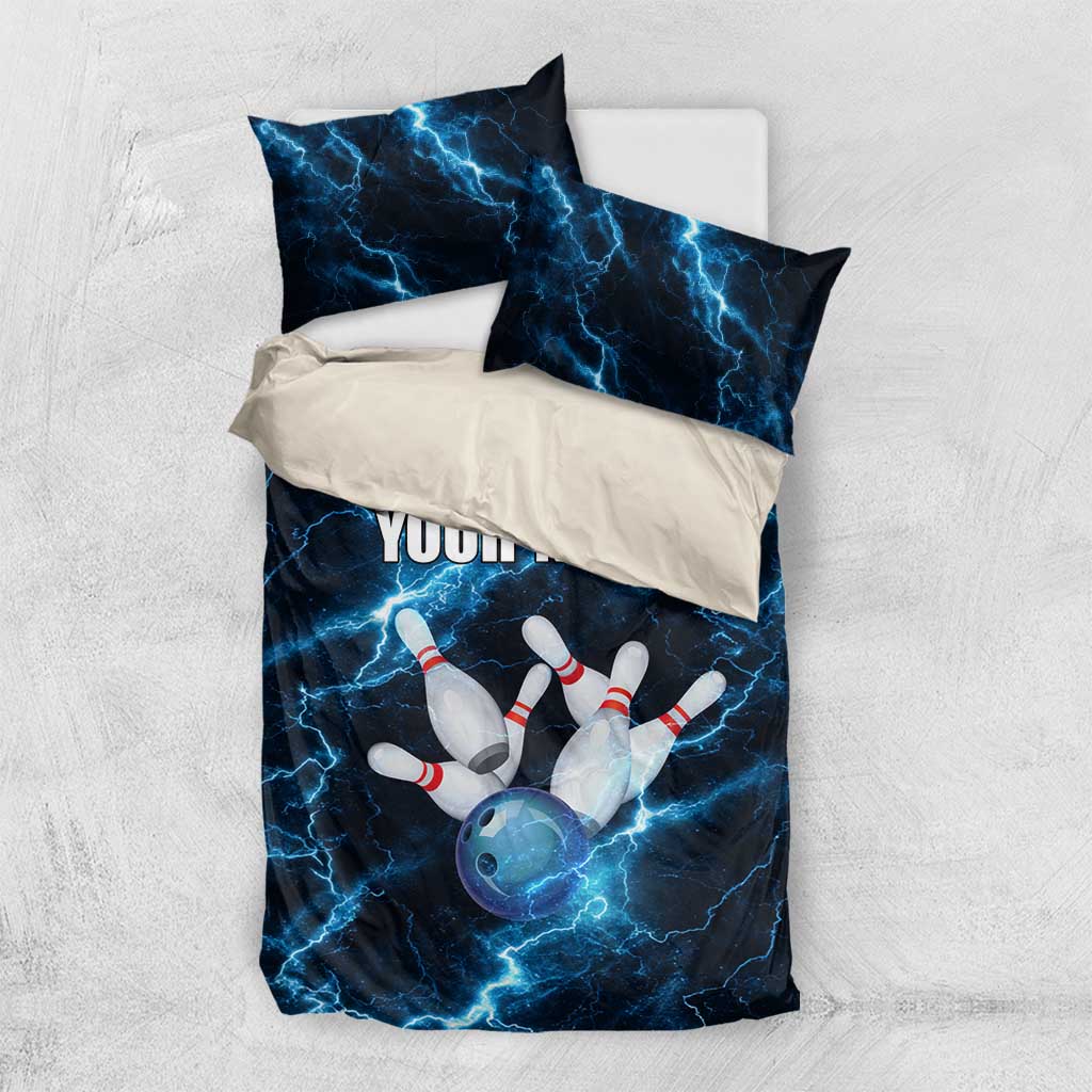 Personalized Bowling Ball Strike Graphic Bedding Set Blue Lightning Storm and Electric Energy - Wonder Print Shop