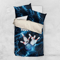 Personalized Bowling Ball Strike Graphic Bedding Set Blue Lightning Storm and Electric Energy - Wonder Print Shop