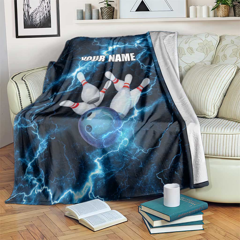 Personalized Bowling Ball Strike Graphic Blanket Blue Lightning Storm and Electric Energy - Wonder Print Shop
