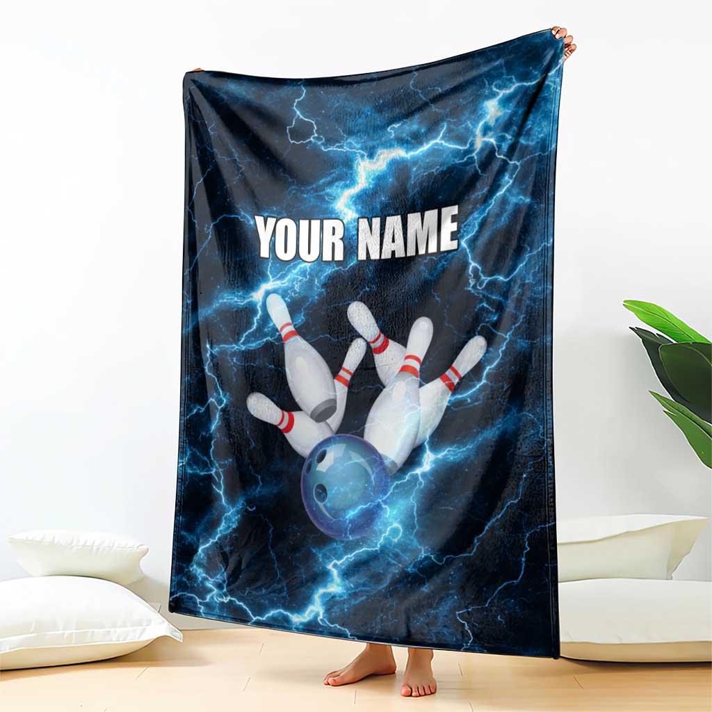 Personalized Bowling Ball Strike Graphic Blanket Blue Lightning Storm and Electric Energy - Wonder Print Shop