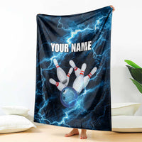Personalized Bowling Ball Strike Graphic Blanket Blue Lightning Storm and Electric Energy - Wonder Print Shop