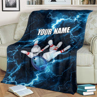 Personalized Bowling Ball Strike Graphic Blanket Blue Lightning Storm and Electric Energy - Wonder Print Shop