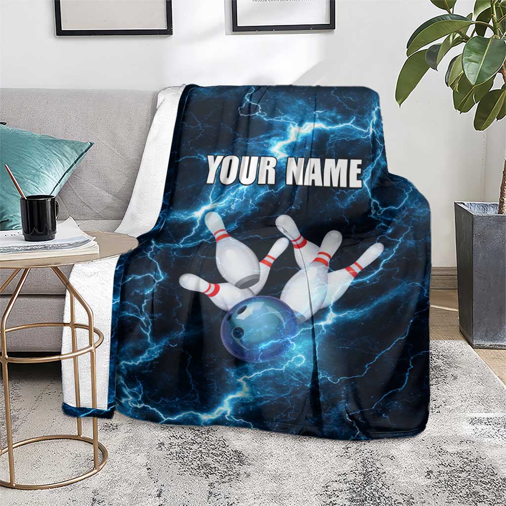 Personalized Bowling Ball Strike Graphic Blanket Blue Lightning Storm and Electric Energy - Wonder Print Shop