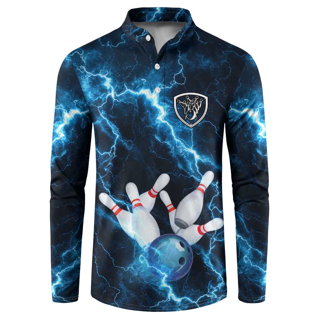 Personalized Bowling Ball Strike Graphic Button Sweatshirt Blue Lightning Storm and Electric Energy - Wonder Print Shop