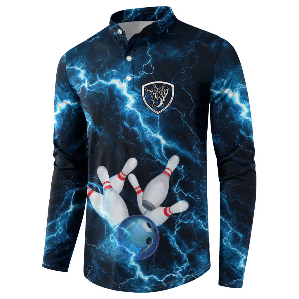 Personalized Bowling Ball Strike Graphic Button Sweatshirt Blue Lightning Storm and Electric Energy - Wonder Print Shop