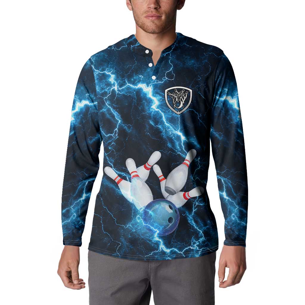 Personalized Bowling Ball Strike Graphic Button Sweatshirt Blue Lightning Storm and Electric Energy - Wonder Print Shop