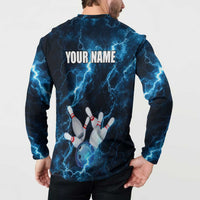 Personalized Bowling Ball Strike Graphic Button Sweatshirt Blue Lightning Storm and Electric Energy - Wonder Print Shop