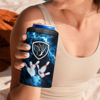 Personalized Bowling Ball Strike Graphic 4 in 1 Can Cooler Tumbler Blue Lightning Storm and Electric Energy - Wonder Print Shop