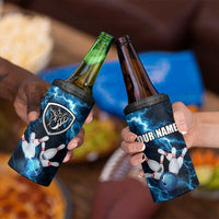 Personalized Bowling Ball Strike Graphic 4 in 1 Can Cooler Tumbler Blue Lightning Storm and Electric Energy - Wonder Print Shop