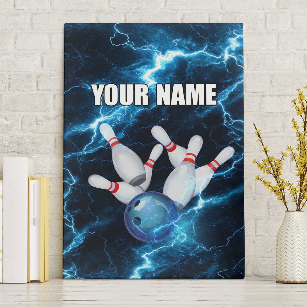 Personalized Bowling Ball Strike Graphic Canvas Wall Art Blue Lightning Storm and Electric Energy - Wonder Print Shop