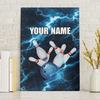 Personalized Bowling Ball Strike Graphic Canvas Wall Art Blue Lightning Storm and Electric Energy - Wonder Print Shop