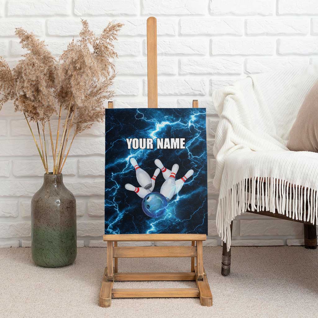 Personalized Bowling Ball Strike Graphic Canvas Wall Art Blue Lightning Storm and Electric Energy - Wonder Print Shop