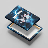 Personalized Bowling Ball Strike Graphic Canvas Wall Art Blue Lightning Storm and Electric Energy - Wonder Print Shop