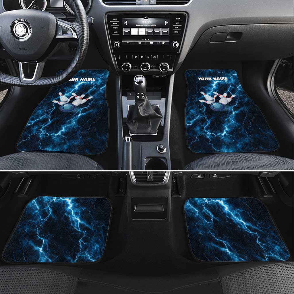 Personalized Bowling Ball Strike Graphic Car Mats Blue Lightning Storm and Electric Energy - Wonder Print Shop