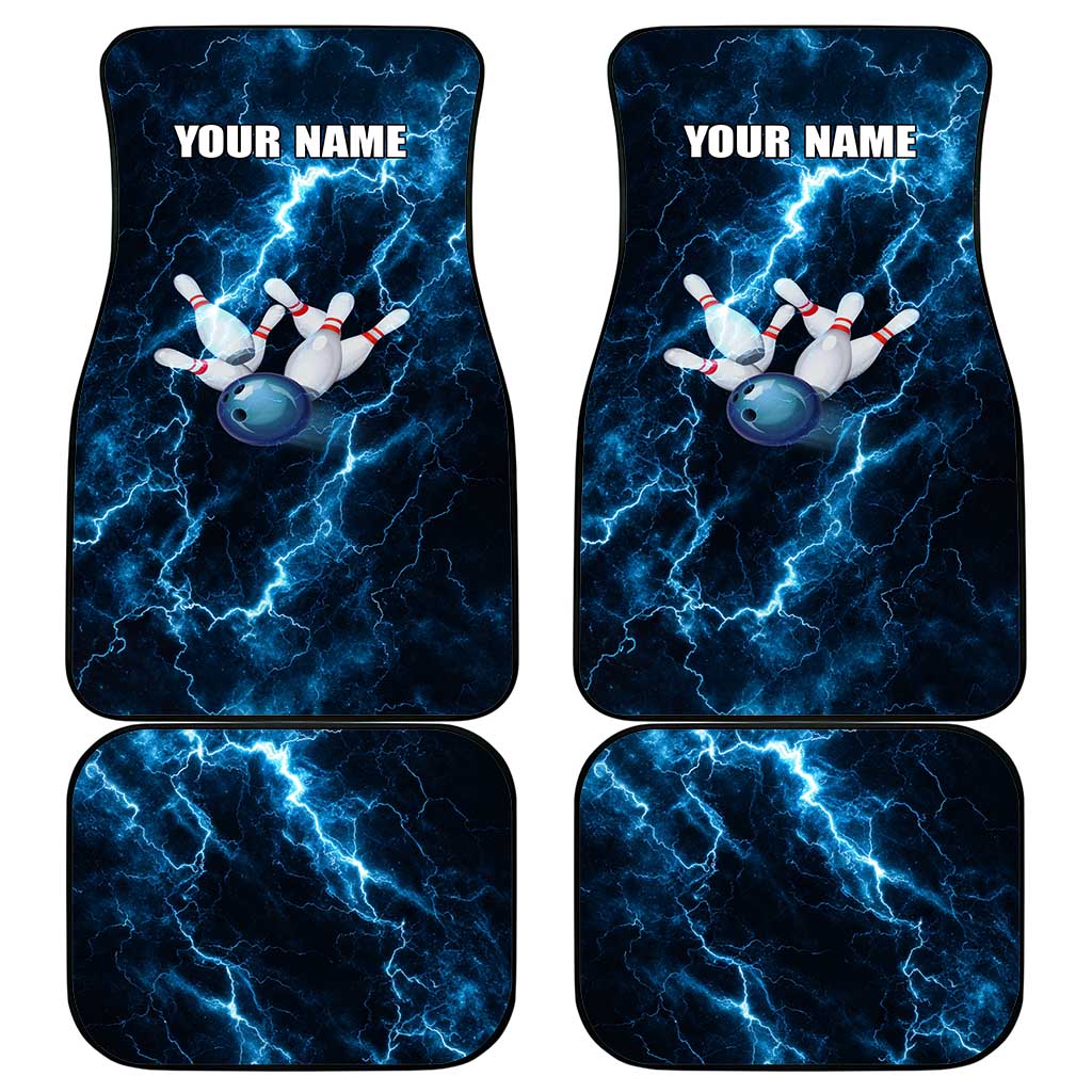 Personalized Bowling Ball Strike Graphic Car Mats Blue Lightning Storm and Electric Energy - Wonder Print Shop