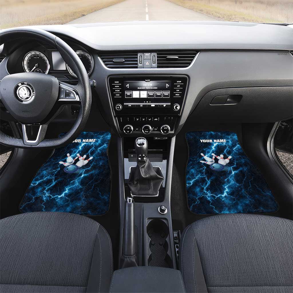 Personalized Bowling Ball Strike Graphic Car Mats Blue Lightning Storm and Electric Energy - Wonder Print Shop