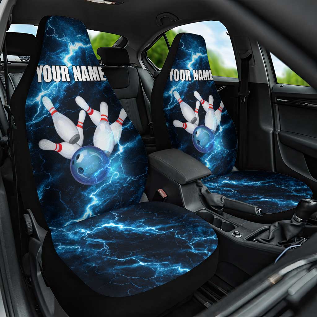 Personalized Bowling Ball Strike Graphic Car Seat Cover Blue Lightning Storm and Electric Energy - Wonder Print Shop