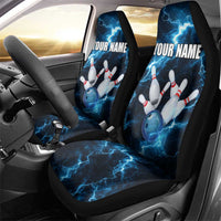 Personalized Bowling Ball Strike Graphic Car Seat Cover Blue Lightning Storm and Electric Energy - Wonder Print Shop