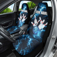 Personalized Bowling Ball Strike Graphic Car Seat Cover Blue Lightning Storm and Electric Energy - Wonder Print Shop