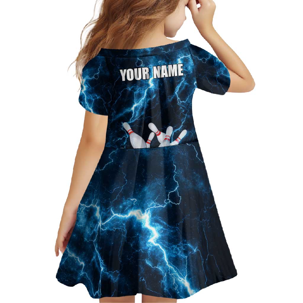 Personalized Bowling Ball Strike Graphic Family Matching Mermaid Dress and Hawaiian Shirt Blue Lightning Storm and Electric Energy - Wonder Print Shop