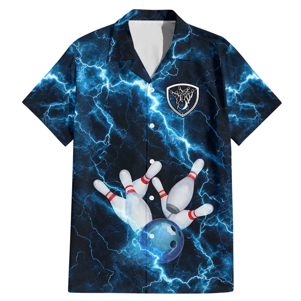 Personalized Bowling Ball Strike Graphic Family Matching Mermaid Dress and Hawaiian Shirt Blue Lightning Storm and Electric Energy - Wonder Print Shop