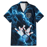 Personalized Bowling Ball Strike Graphic Family Matching Mermaid Dress and Hawaiian Shirt Blue Lightning Storm and Electric Energy - Wonder Print Shop