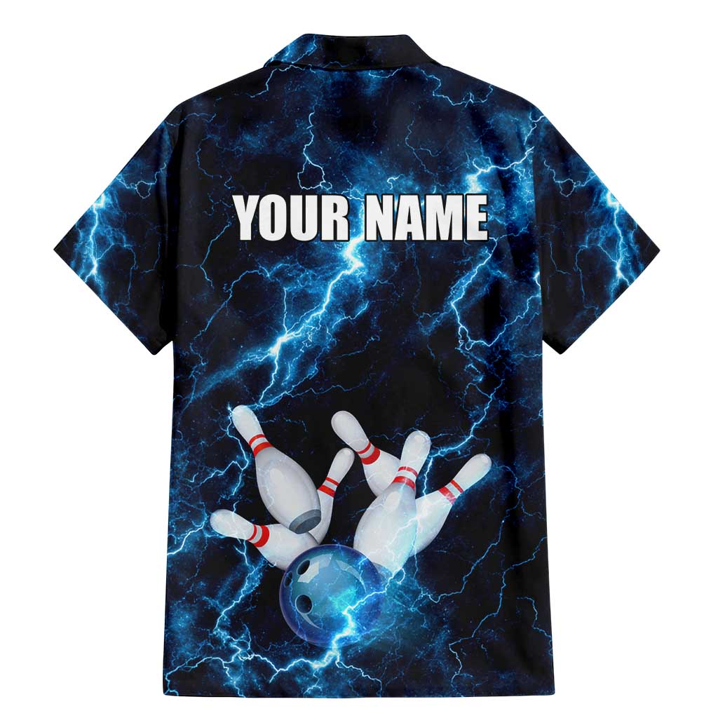 Personalized Bowling Ball Strike Graphic Family Matching Mermaid Dress and Hawaiian Shirt Blue Lightning Storm and Electric Energy - Wonder Print Shop