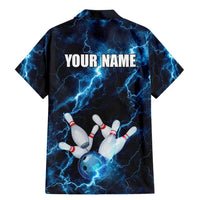 Personalized Bowling Ball Strike Graphic Family Matching Mermaid Dress and Hawaiian Shirt Blue Lightning Storm and Electric Energy - Wonder Print Shop
