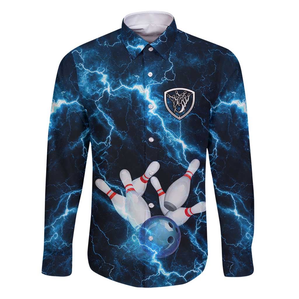 Personalized Bowling Ball Strike Graphic Family Matching Puletasi and Hawaiian Shirt Blue Lightning Storm and Electric Energy - Wonder Print Shop