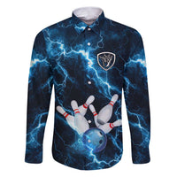 Personalized Bowling Ball Strike Graphic Family Matching Puletasi and Hawaiian Shirt Blue Lightning Storm and Electric Energy - Wonder Print Shop