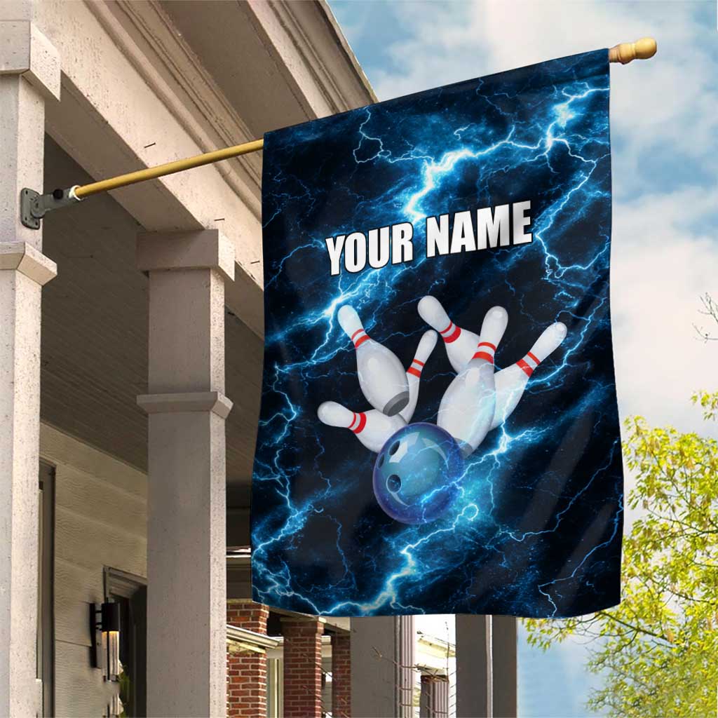 Personalized Bowling Ball Strike Graphic Garden Flag Blue Lightning Storm and Electric Energy - Wonder Print Shop