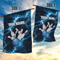 Personalized Bowling Ball Strike Graphic Garden Flag Blue Lightning Storm and Electric Energy - Wonder Print Shop