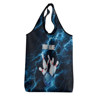 Personalized Bowling Ball Strike Graphic Grocery Bag Blue Lightning Storm and Electric Energy - Wonder Print Shop