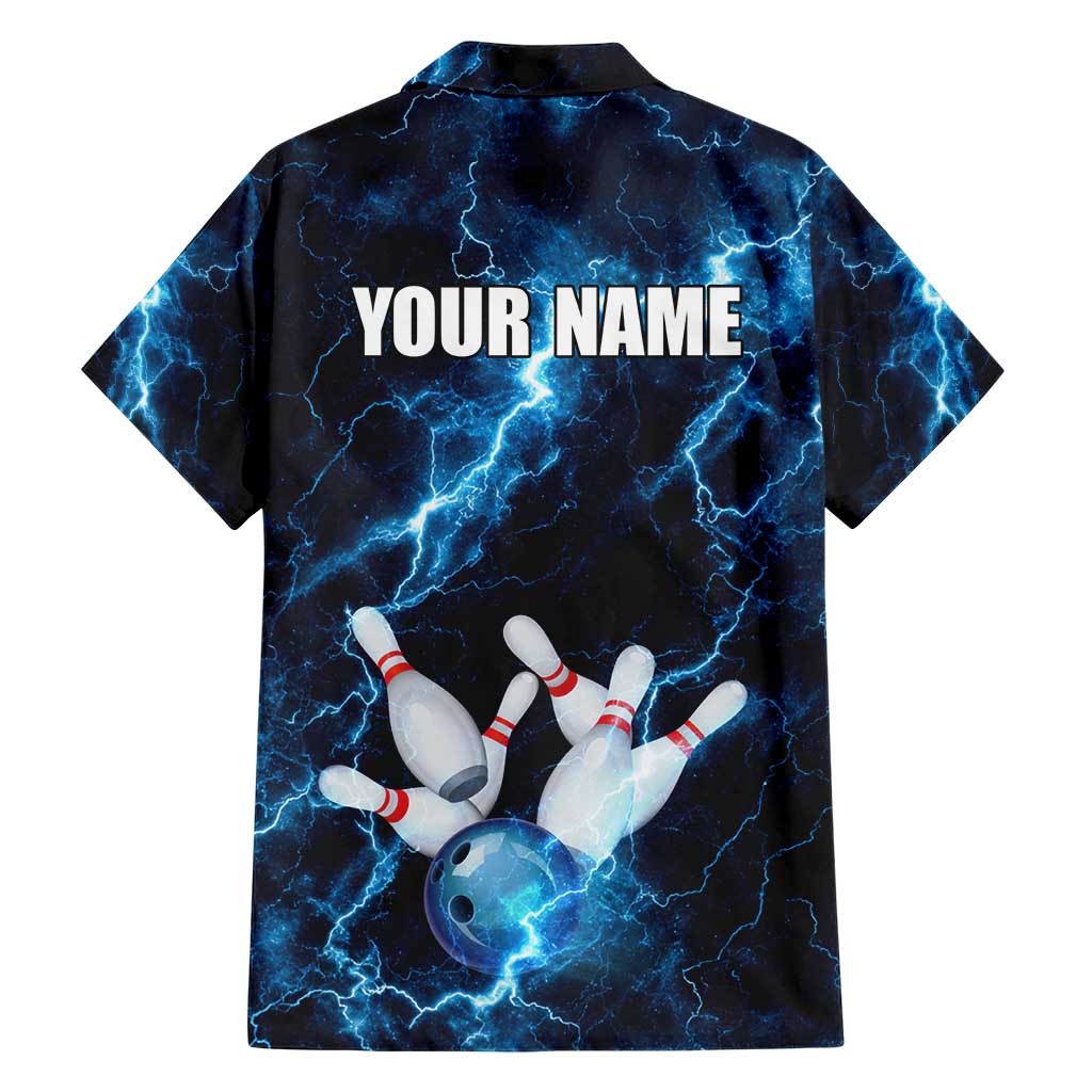 Personalized Bowling Ball Strike Graphic Hawaiian Shirt Blue Lightning Storm and Electric Energy - Wonder Print Shop