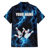 Personalized Bowling Ball Strike Graphic Hawaiian Shirt Blue Lightning Storm and Electric Energy - Wonder Print Shop
