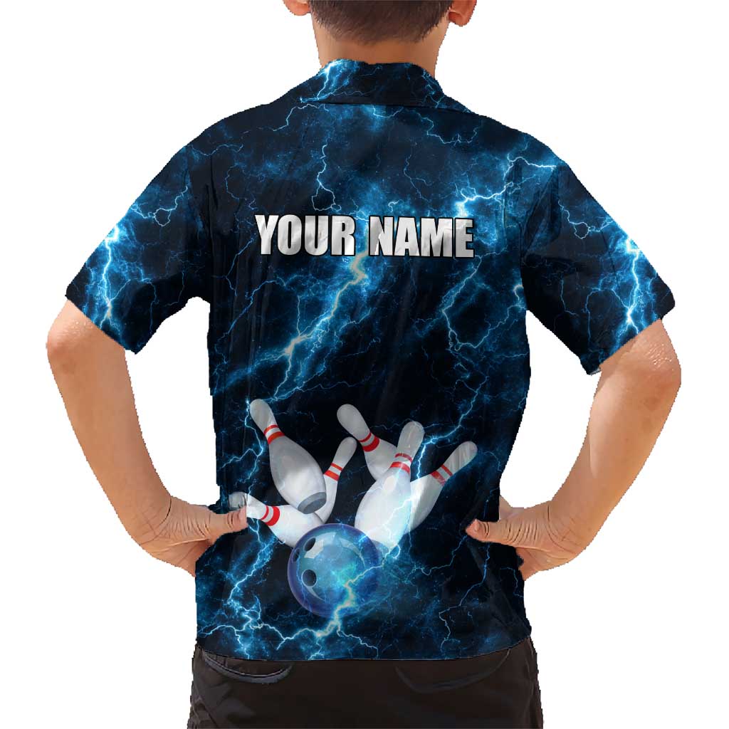 Personalized Bowling Ball Strike Graphic Hawaiian Shirt Blue Lightning Storm and Electric Energy - Wonder Print Shop