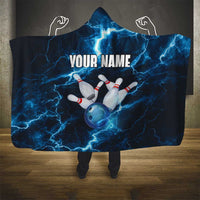 Personalized Bowling Ball Strike Graphic Hooded Blanket Blue Lightning Storm and Electric Energy - Wonder Print Shop