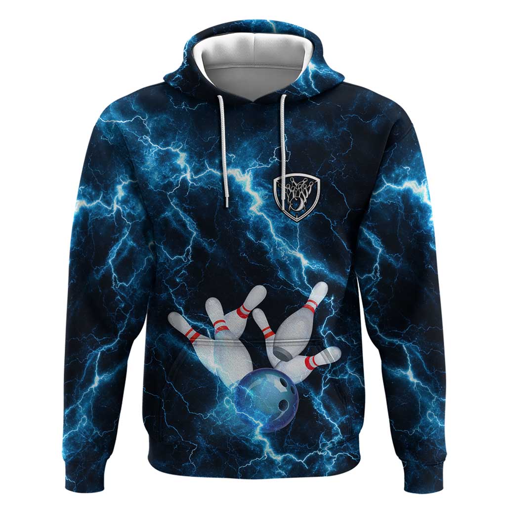 Personalized Bowling Ball Strike Graphic Hoodie Blue Lightning Storm and Electric Energy - Wonder Print Shop