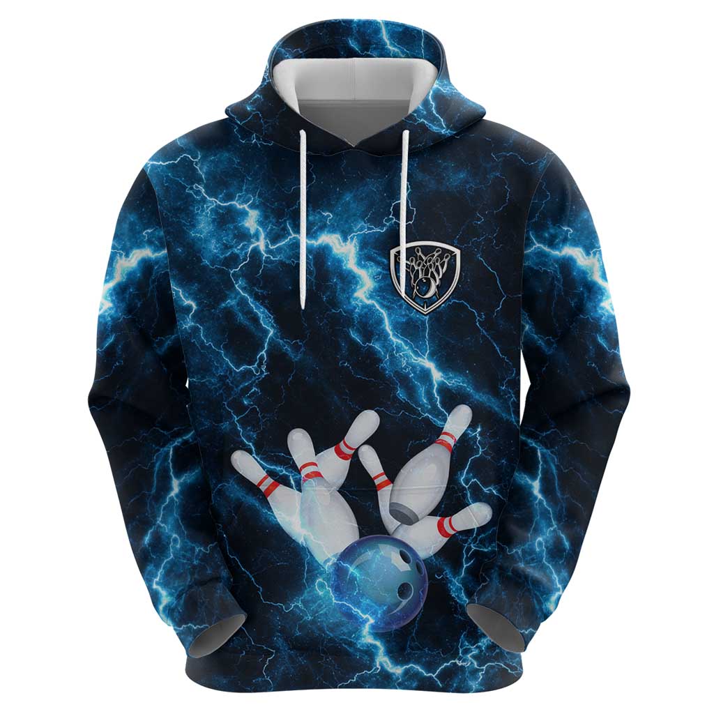 Personalized Bowling Ball Strike Graphic Hoodie Blue Lightning Storm and Electric Energy - Wonder Print Shop