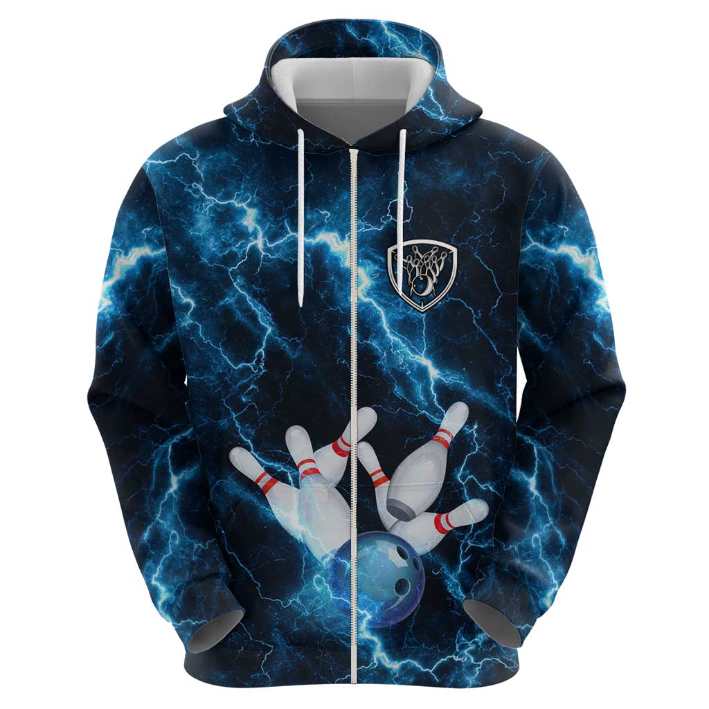 Personalized Bowling Ball Strike Graphic Hoodie Blue Lightning Storm and Electric Energy - Wonder Print Shop