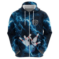 Personalized Bowling Ball Strike Graphic Hoodie Blue Lightning Storm and Electric Energy - Wonder Print Shop
