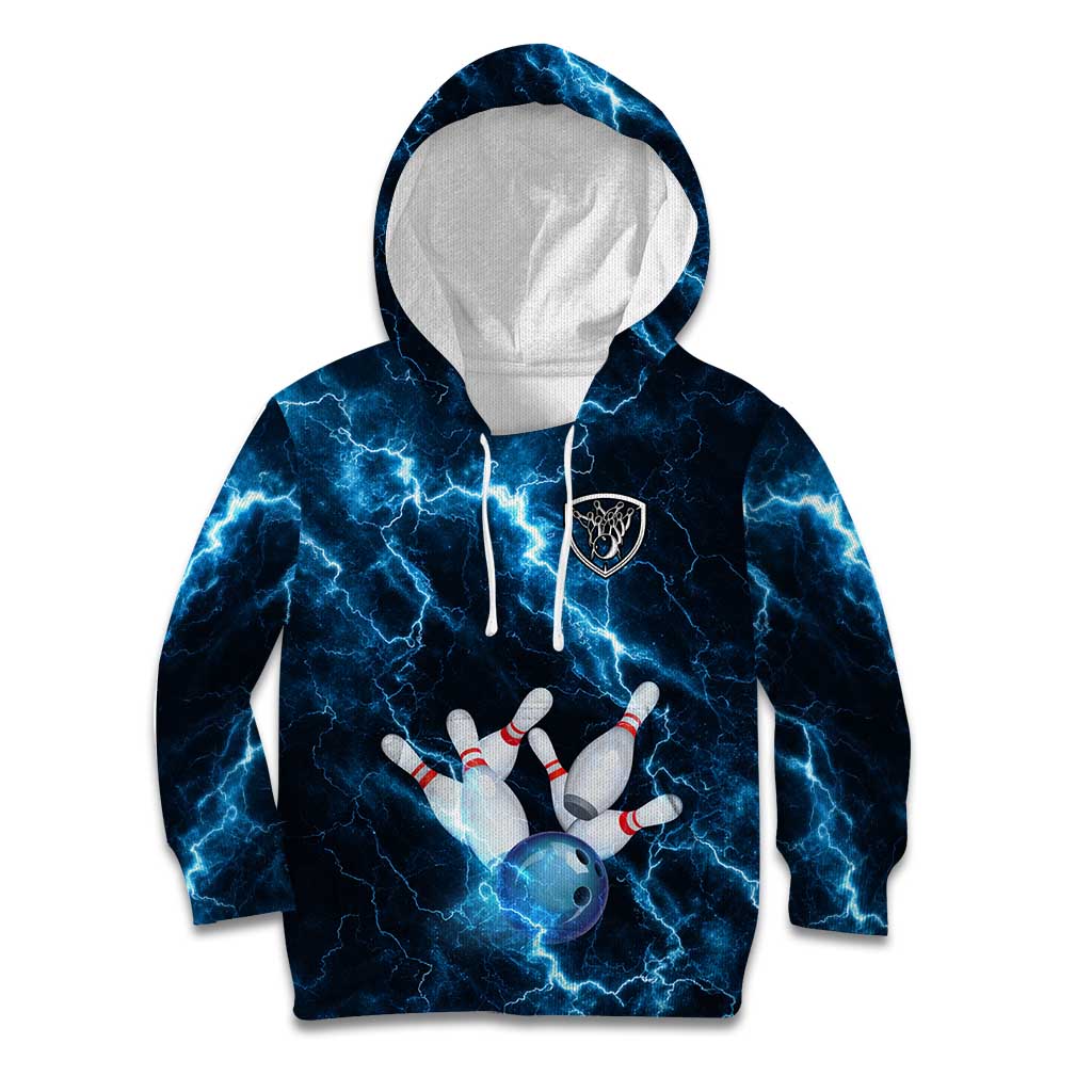 Personalized Bowling Ball Strike Graphic Kid Hoodie Blue Lightning Storm and Electric Energy - Wonder Print Shop