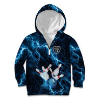 Personalized Bowling Ball Strike Graphic Kid Hoodie Blue Lightning Storm and Electric Energy - Wonder Print Shop