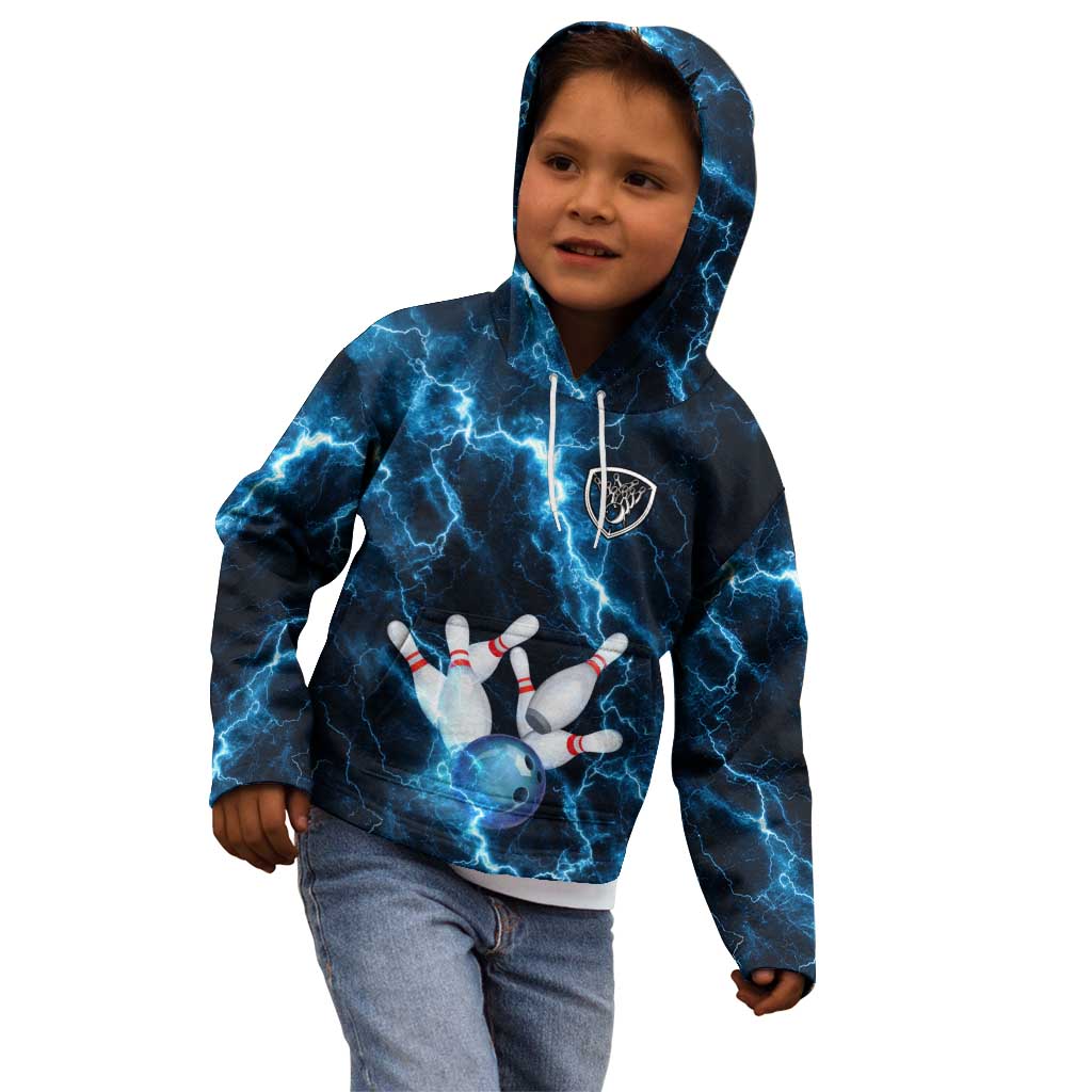 Personalized Bowling Ball Strike Graphic Kid Hoodie Blue Lightning Storm and Electric Energy - Wonder Print Shop
