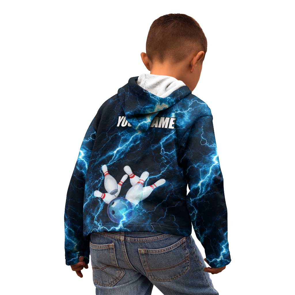 Personalized Bowling Ball Strike Graphic Kid Hoodie Blue Lightning Storm and Electric Energy - Wonder Print Shop